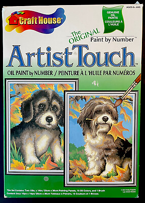 #ad CRAFT HOUSE ARTIST TOUCH FRISKIE PUPPIES OIL PAINT BY NUMBER KIT AUTUMN DOG FALL $29.99