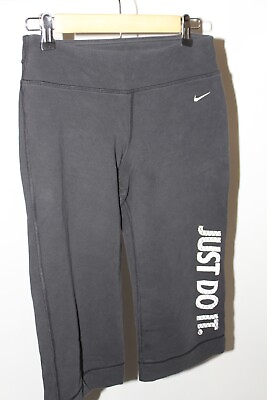 #ad Nike Dri FIT Womens Size M Medium Just Do It Logo Black Yoga Cropped Capri Pants $13.60