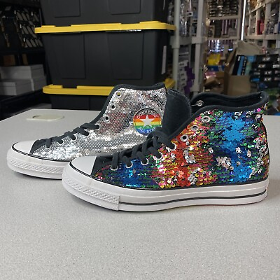#ad Converse All Star Pride Chuck 70 High Sequined Size 6.5 Womens 8.5 Rainbow NWOB $69.95