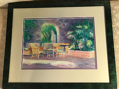 #ad Nice quot;Outdoor Patio Scenequot; Watercolor Painting Signed And Framed $58.50