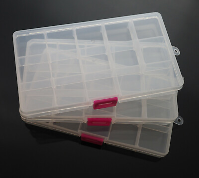 #ad 3 Pack Jewelry Box Clear Plastic Bead Storage Container Earrings Grids Organizer $8.29
