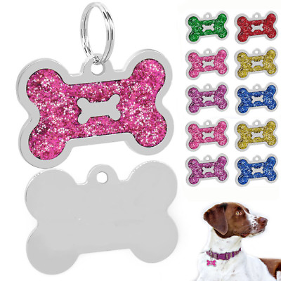 #ad 20pcs Bulk Blank Glitter Personalized Dog Tags Bone Name Discs Engraved for Pets $16.99