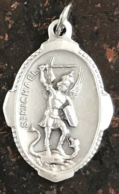#ad Catholic St Michael Silver Tone 1quot; Medal Italy $3.99