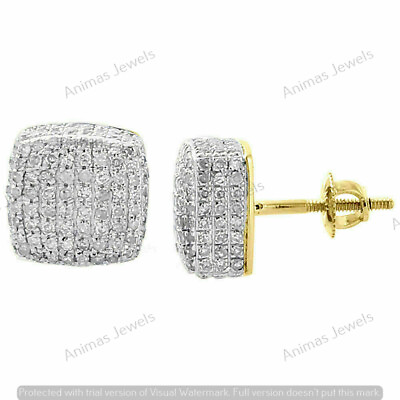 #ad 2ct Lab Created Diamond 3D Cube Studs Pave Square Earrings14K Yellow Gold Plated $87.92