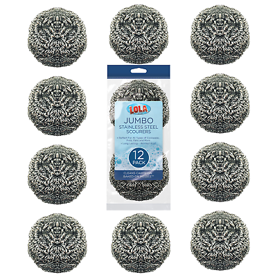 #ad LOLA Jumbo Stainless Steel Scourer Long Lasting Flat Wire Rust Proof 12 Pack $18.22