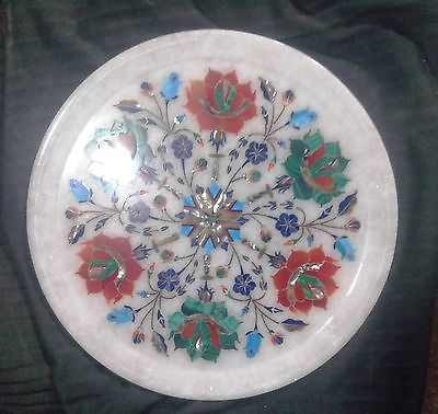 #ad 10quot; Marquetry Malachite Lapis Floral Makrana Marble Plate Handmade Inlay Art $588.00