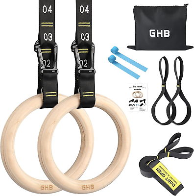 #ad Gymnastic Rings Wooden Gym 1.25#x27;#x27; Training Ringsadjustable... $48.99