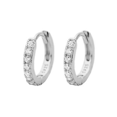#ad Cubic Zirconia Earrings Silver Gold Plated Hoop Stud Jewelry for Women Sterling $8.99
