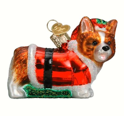 Old World Christmas Glass Santa Holly Hat Dog Queen England Corgi Ornament Decor $20.69