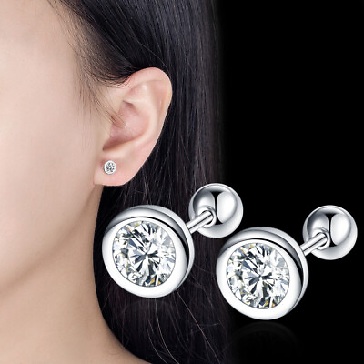 #ad 925 Sterling Silver zircon bead screw stud earrings women fashion jewelry gift $1.91