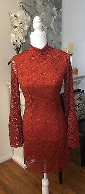 #ad Miss Selfridge Womens Lace Bodycon Dress Bell Sleeves Size US Size 6 $12.99