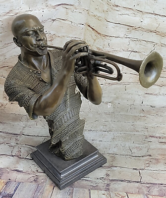 #ad Solid Bronze Sculpture Statue Trumpet Player Figure Music Orchestra Large Decor $249.50