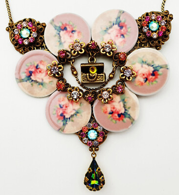 #ad Michal Negrin Necklace Retro Petals Victorian Flower Crystal Drop Pendant Chain $152.15