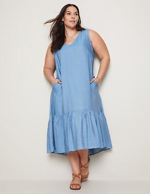 #ad AUTOGRAPH Plus Size Womens Dress Sleeveless V Neck Lyocell Midi Dress $16.23