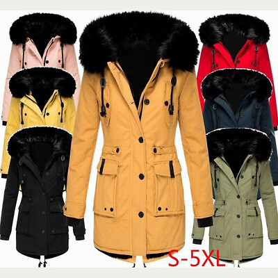 #ad Womens Fur Collar Hooded Parka Coat Outwear Jackets Puffer Winter Warm Thicken $56.99