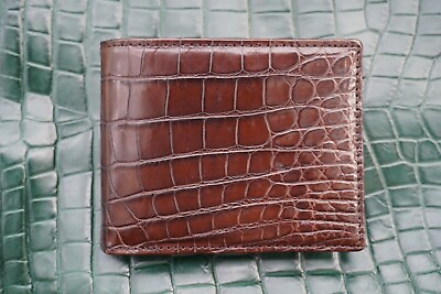 #ad Double Side Brown Genuine Crocodile Alligator Skin Leather Men#x27;s Bifold Wallet $63.75