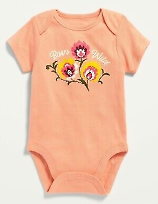 #ad Old Navy Baby Size 6 12 Months Peach Short Sleeve Bodysuit Born Wild $5.49