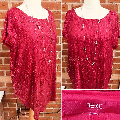 #ad Ladies Next Size 20 Pink Sequin Top Summer Holiday Evening Excellent L6 GBP 14.99