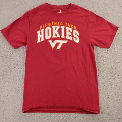 #ad Virginia Tech Hokies Shirt Mens Small Red Cotton Fanatics Short Sleeve Logo $4.36