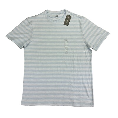 #ad INC Mens Striped Slub Short Sleeve Crewneck T Shirt Light Blue M $14.97