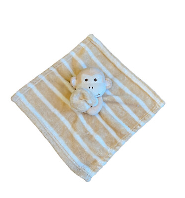 #ad SL Home Fashions Tan White Striped Monkey Baby Security Blanket Lovey $10.52