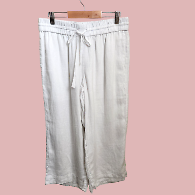 #ad J Crew 100% Linen Pants Medium Petite Wide Leg White Cropped Pull On 29x22 Lined $20.40