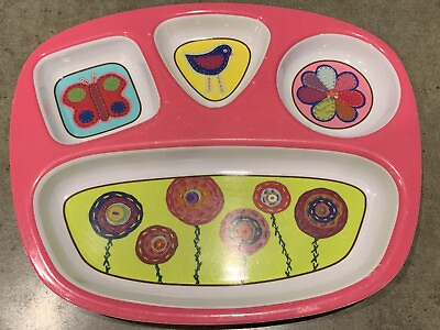 #ad Flowers Bird Butterfly Kids Toddler Plate Divided Sections Compartments $5.00