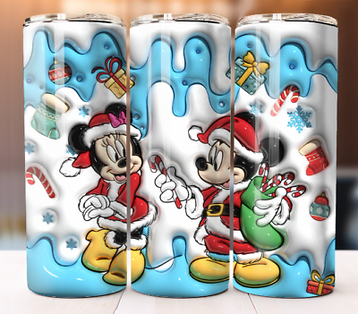 #ad Christmas Mickey and Minnie 3D Custom Cup Tumbler Mug 20 oz Stainless Straw $19.95