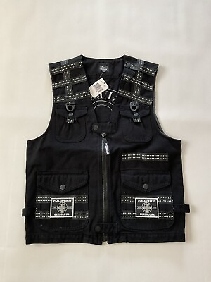 #ad Guess men’s denim black vest multi pockets patched with reflectve trim size M $59.99