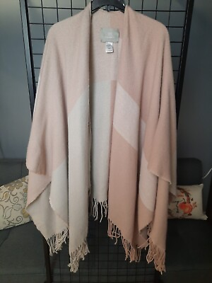 #ad Soia amp; Kyo Ruana Shawl Woman#x27;s One Size Fringed Pink Grey Wrap $17.99