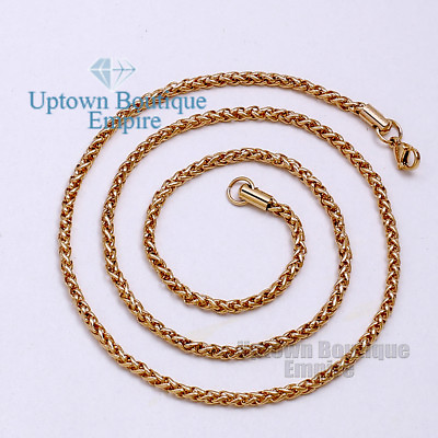 #ad 18 36quot; Gold Stainless Steel 3.5 mm Chain Necklace for Men#x27;s Wheat Braided $11.99