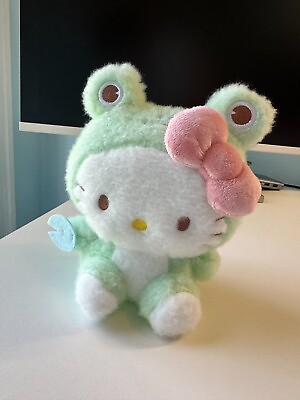 #ad *NEW* Sanrio Hello Kitty Small 6.5” Plush Green Frog Costume Kigurumi Round 1 $15.00