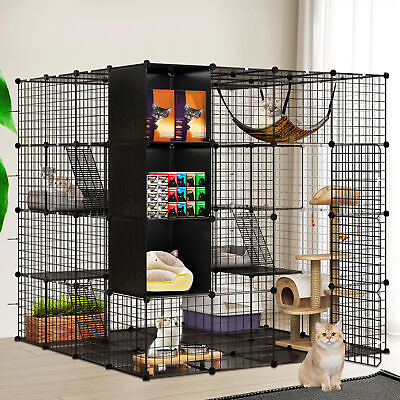 #ad Large Cat Cage with Storage Cube with Hammock 4 Tiers Cat Kennel for 1 4 Cats $125.55