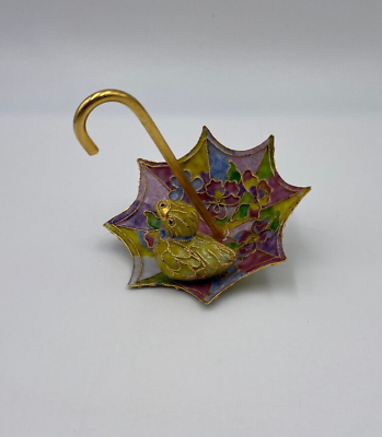 #ad Vintage NYCO Enamel Metal Umbrella with Duck Ornament Spring Colors $34.00