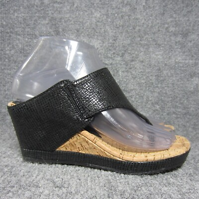 #ad Donald Pliner Malone Wedge Sandals Black Leather Slide Slip On Thong Women 6 NEW $39.99