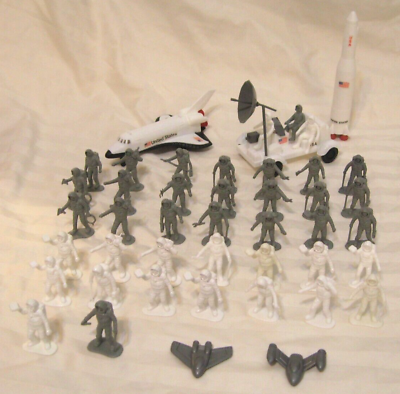 #ad 45 pc. Plastic Space Men Astronauts Grey White Toys Figures Numbered vehicles $24.99