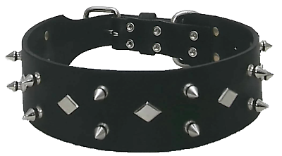 #ad HAMILTON Spiked amp; Diamond Studded Leather Dog Collar 26quot; x 2quot; Black $22.99