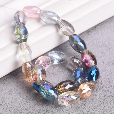 #ad 10pcs Colorful 6x10mm 8x12mm Cylinder Oval Faceted Crystal Glass Loose Beads $2.10