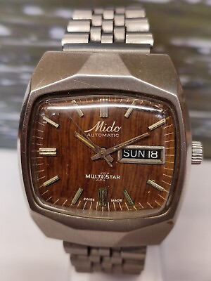 #ad MIDO MULTI STAR AUTOMATIC WOOD LOOK BROWN DIAL 596 8003 SWISS MEN#x27;S FULL WORKING $449.10
