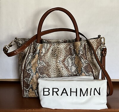 #ad Brahmin Snakeskin Seville Small Mallory Leather Satchel Crossbody Bag EUC $275.00