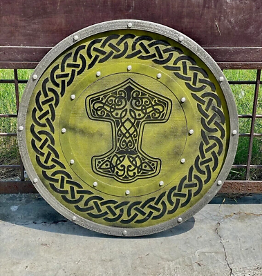 #ad Medieval Battle Ready Shield Wooden Shield Medieval Round Battle Warrior $93.49