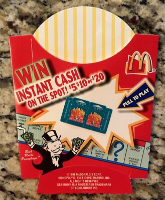 #ad McDonald#x27;s 1998 New Unpeeled FRENCH FRY Box MONOPOLY $24.98