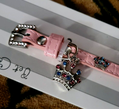 #ad Dog Collar Fancy Pink Rhinestones w Crowns..xsmall ea. New $9.90