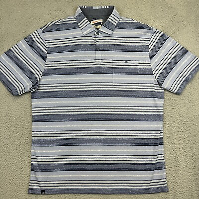 #ad Johnnie O Hangin Out Shirt Mens Medium Blue Linen Blend Striped Polo Surf New $39.95