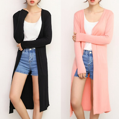 #ad Women Long Sleeve Open Front Long Maxi Cardigan Longer Length Coat Sweater $11.31