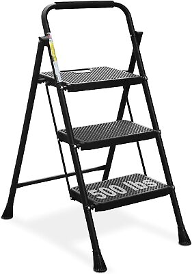 #ad HBTower 3 Step Ladder Folding Step Stool with Wide Anti Slip Pedal 500lbs Stur $59.99