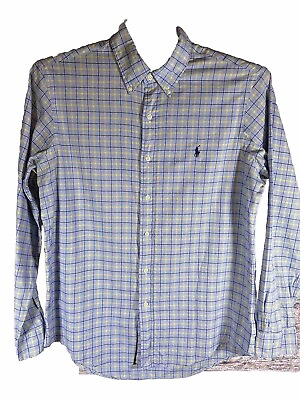 #ad Ralph Lauren Men’s Medium Blue Plaid Button Up Down Shirt RB $14.21