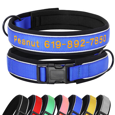 #ad Reflective Nylon Dog Collar Personalized Embroidered Name Number Neoprene Padded $14.99