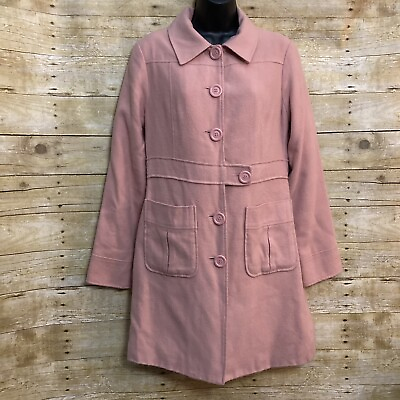 #ad Doki Geki Women#x27;s Large Coat Pink Wool Blend Button Front Lined Front Pockets $29.99