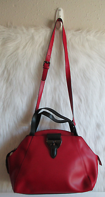 #ad Nicoli Leather Handbag Purse Made in Italy Red Black Shoulder Tote Crossbody $39.97
